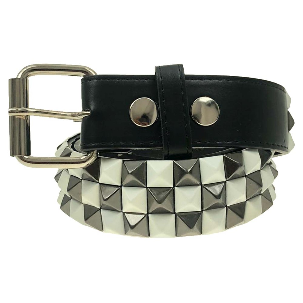 Bullet 69 Funky Punk - Black/white 3 row checker with silver buckle Riem - Grijs/Wit